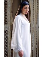 Caftan Coloré avec Bordure en Plumes et Détails Boutons – Image 4