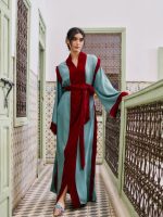 Robe Kaftan Décontractée Bicolore avec Bordure en Velours – Image 4