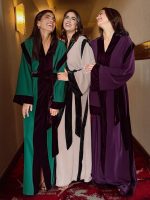 Robe Kaftan Décontractée Bicolore avec Bordure en Velours – Image 2