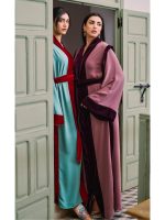 Robe Kaftan Décontractée Bicolore avec Bordure en Velours – Image 3